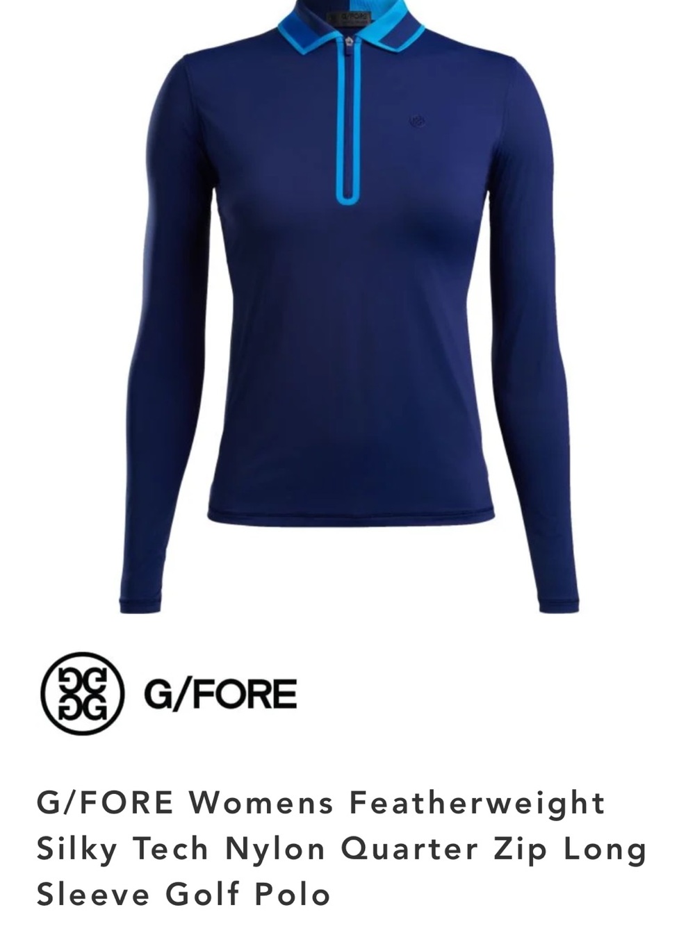 G/FORE Women’s Featherweight Silky Tech Quarter Zip – Navy with Bright Blue Trim
